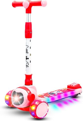 Little Olive Munchkin Scooter for Kids of 3 to 14 Years Age 3 Adjustable Height, Foldable, LED PU Kick Scooter with Brakes in Saudi Arabia