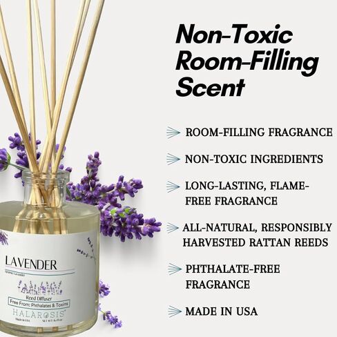 Halárosis All-Natural Reed Diffusers - Rattan Sticks for Best Performance - Long-Lasting Room Filling Fragrance - Luxurious Reed Diffuser for Any Occasion (Lavender) 8 Straight Reeds in Saudi Arabia
