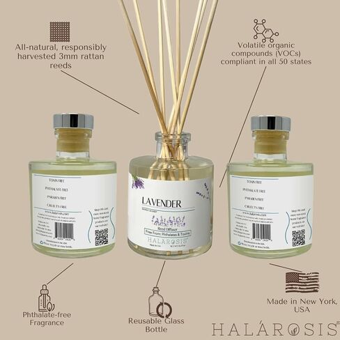Halárosis All-Natural Reed Diffusers - Rattan Sticks for Best Performance - Long-Lasting Room Filling Fragrance - Luxurious Reed Diffuser for Any Occasion (Lavender) 8 Straight Reeds in Saudi Arabia