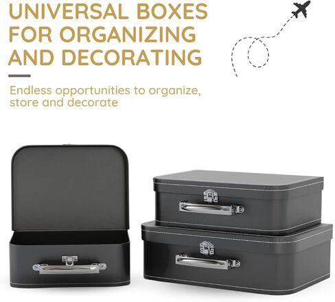 Cardboard Suitcase Boxes with Handle – Set of 3, Vintage Plane & Suitcase Décor, Blue World Map & Travel-Themed Boxes for Party Decorations, Paperboard Luggage Props, Decorative Storage Boxes with Lid in Saudi Arabia