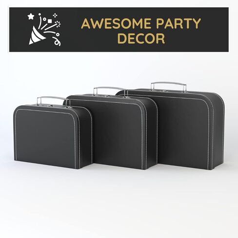 Cardboard Suitcase Boxes with Handle – Set of 3, Vintage Plane & Suitcase Décor, Blue World Map & Travel-Themed Boxes for Party Decorations, Paperboard Luggage Props, Decorative Storage Boxes with Lid in Saudi Arabia
