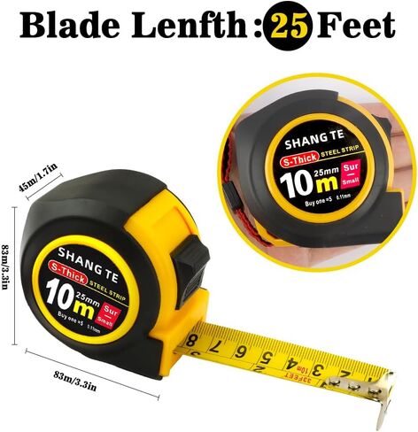 Tape Measure, Measuring Tape, Tape Measure 25 ft, 25-Foot Steel Retractable Metric Tape Measure Body Measuring Tape for Body Measurements, Manual-Locking, for Construction, Carpenter, Designer in Saudi Arabia