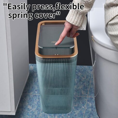 Transparent Trash Can, Bathroom Trash Cans with Lids, 2.6 Gallon Garbage Can for Bedroom, Office, Plastic Slim Waste Basket with Press Top Lid, 10L Clear Trash Bin for Home, Kitchen (Blue) in Saudi Arabia