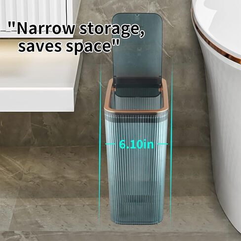 Transparent Trash Can, Bathroom Trash Cans with Lids, 2.6 Gallon Garbage Can for Bedroom, Office, Plastic Slim Waste Basket with Press Top Lid, 10L Clear Trash Bin for Home, Kitchen (Blue) in Saudi Arabia