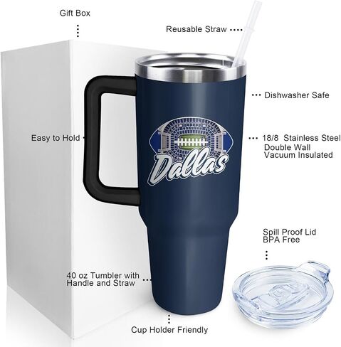 40 oz Tumbler for Dallas Football Fans Gifts for Men Women Ideas - 40 oz Tumbler with Handle and Straw Lid Leak Proof Dallas Cup Coffee Mug in Saudi Arabia
