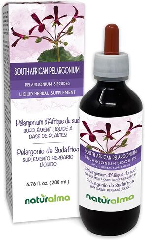 Naturalma جنوب أفريقيا pelargonium أو Umckaloaba (Pelargonium sidoides) جذر صبغة خالية من الكحول - 4 أونصة سائلة مستخلص سائل في قطرات - مكمل عشبي - نباتي in Kuwait