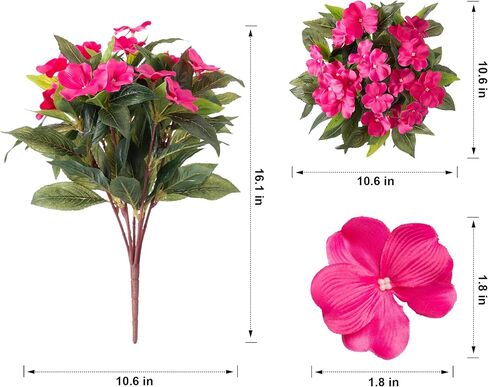 Artificial Fake Fall Flowers Plants Outdoor,3 PCS 7 Branches Artificial Impatiens Flowers for Outside,Faux Impatiens Bouquet Silk Greenery Plants for Balcony Garden Window Box Home Decor in Saudi Arabia