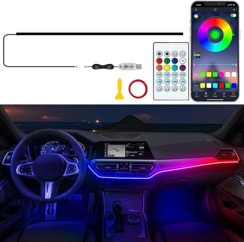 Interior Car LED Strip Lights, Acrylic LED Lights for Car with Dreamcolor Chasing, USB RGB Car Ambient Lighting Kits, Music Sync Dynamic Start Scan (43.3 inches) in Kuwait