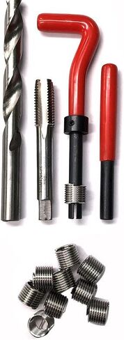 15 قطعة من الفولاذ المقاوم للصدأ M14x1.5 مجموعة أدوات إصلاح الخيوط HSS لقم الثقب الصنابير إدراجات مترابطة لإصلاح السيارات، مقاس واحد in Kuwait