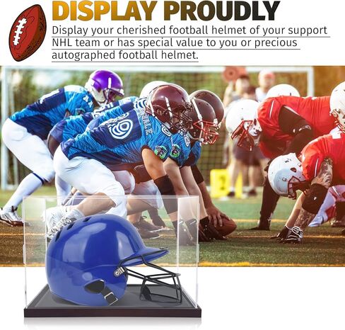 حافظة عرض خوذة كرة القدم مع ضوء LED، حامل خوذة أكريليك بالحجم الكامل، خوذة البيسبول/الكرة اللينة، خوذة الهوكي، حافظة أكريليك شفافة للحماية من الأشعة فوق البنفسجية، حافظة عرض تذكارات مقاومة للغبار in Kuwait