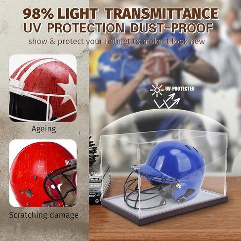 حافظة عرض خوذة كرة القدم مع ضوء LED، حامل خوذة أكريليك بالحجم الكامل، خوذة البيسبول/الكرة اللينة، خوذة الهوكي، حافظة أكريليك شفافة للحماية من الأشعة فوق البنفسجية، حافظة عرض تذكارات مقاومة للغبار in Kuwait