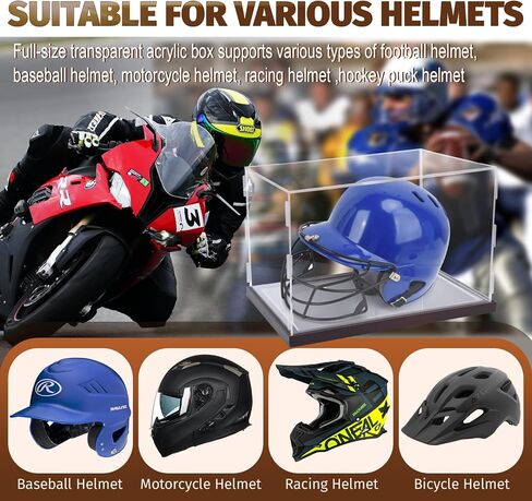 حافظة عرض خوذة كرة القدم مع ضوء LED، حامل خوذة أكريليك بالحجم الكامل، خوذة البيسبول/الكرة اللينة، خوذة الهوكي، حافظة أكريليك شفافة للحماية من الأشعة فوق البنفسجية، حافظة عرض تذكارات مقاومة للغبار in Kuwait