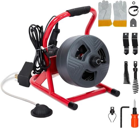 PIONEERWORKS 50Ft x 5/16 Inch Drain Cleaner Machine, Professional Electric Drain Auger for 3/4-3 Inch Pipes, Foot Switch with 6 Cutters, Gloves, Drain Auger Cleaner Sewer Snake - DA04 in Kuwait
