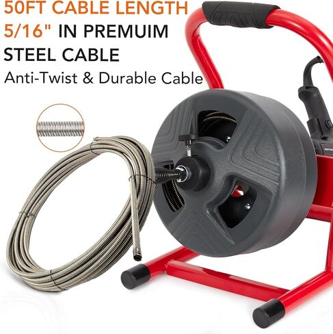 PIONEERWORKS 50Ft x 5/16 Inch Drain Cleaner Machine, Professional Electric Drain Auger for 3/4-3 Inch Pipes, Foot Switch with 6 Cutters, Gloves, Drain Auger Cleaner Sewer Snake - DA04 in Kuwait