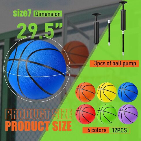 Lenwen Basketballs Bulk Official Size 7 (29.5") Rubber Basketballs with Pump Adult Basketball Set for Indoor Outdoor Men, Youth, Boys, Training, Practice, Games, Match, 6 Colors in Saudi Arabia