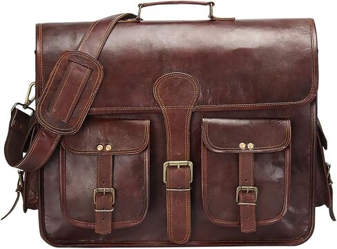 HULSH 18 Inches Leather laptop bag for men and women| Tan Brown Genuine leather briefcase bag for men Vintage Look Handmade leather messenger bag for men 17 inch Laptop fits Perfectly Unique & Classy in Kuwait