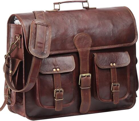 HULSH 18 Inches Leather laptop bag for men and women| Tan Brown Genuine leather briefcase bag for men Vintage Look Handmade leather messenger bag for men 17 inch Laptop fits Perfectly Unique & Classy in Kuwait