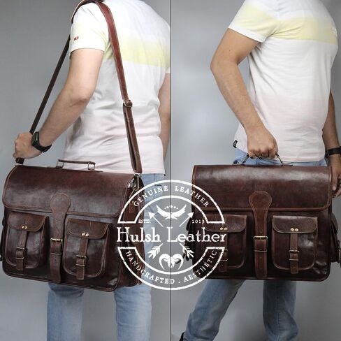 HULSH 18 Inches Leather laptop bag for men and women| Tan Brown Genuine leather briefcase bag for men Vintage Look Handmade leather messenger bag for men 17 inch Laptop fits Perfectly Unique & Classy in Kuwait