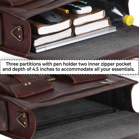 HULSH 18 Inches Leather laptop bag for men and women| Tan Brown Genuine leather briefcase bag for men Vintage Look Handmade leather messenger bag for men 17 inch Laptop fits Perfectly Unique & Classy in Kuwait