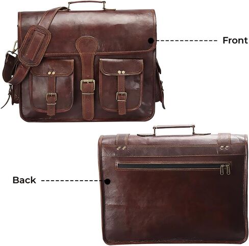 HULSH 18 Inches Leather laptop bag for men and women| Tan Brown Genuine leather briefcase bag for men Vintage Look Handmade leather messenger bag for men 17 inch Laptop fits Perfectly Unique & Classy in Kuwait