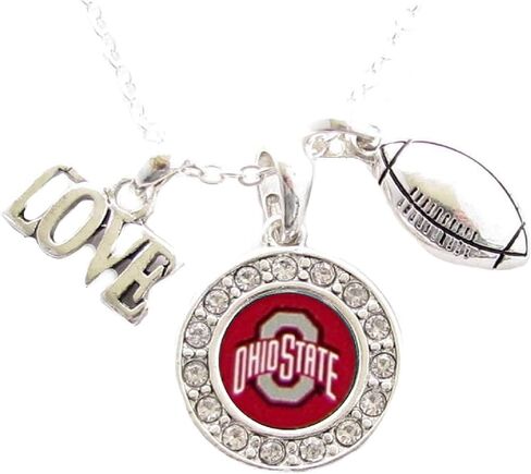 ولاية أوهايو بوكس ​​سحر متعدد الحب كرة القدم الأحمر الفضة قلادة مجوهرات جامعة ولاية أوهايو in Kuwait