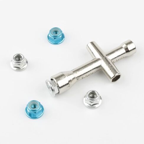 16pcs M4 Lock Nuts for 1/10 RC Car Wheel, 4mm Anodized Aluminum Alloy and Steel Flange Serrated Nylon Insert Locking Nuts with Wrench Set, Light Blue & Silver in Saudi Arabia