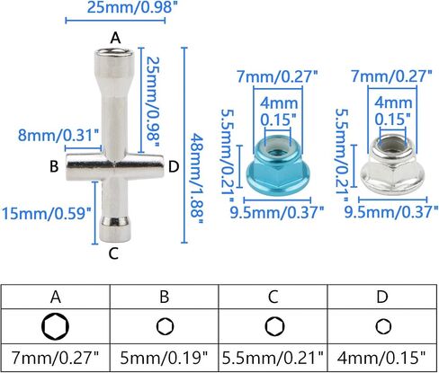 16pcs M4 Lock Nuts for 1/10 RC Car Wheel, 4mm Anodized Aluminum Alloy and Steel Flange Serrated Nylon Insert Locking Nuts with Wrench Set, Light Blue & Silver in Saudi Arabia