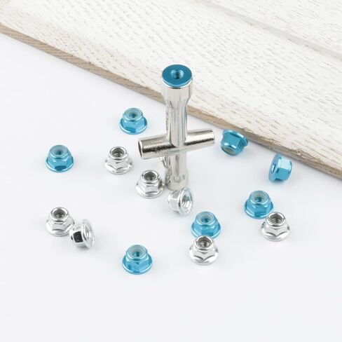 16pcs M4 Lock Nuts for 1/10 RC Car Wheel, 4mm Anodized Aluminum Alloy and Steel Flange Serrated Nylon Insert Locking Nuts with Wrench Set, Light Blue & Silver in Saudi Arabia