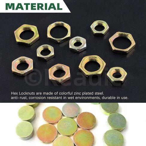 Keadic 180Pcs 5 Sizes Yellow Zinc-Plated Hex Female Locknut Assortment Set, M6x1mmx3mm, M7x0.77mmx3mm, M8x1mmx3mm, M10x1mmx3mm, M12x1mmx3mm Lock Nuts for Plumbing in Saudi Arabia