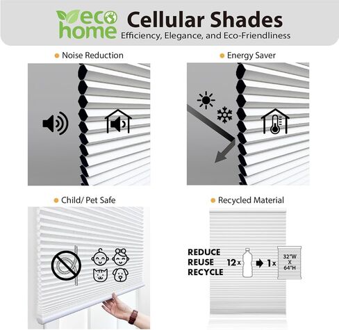 DEZ FURNISHINGS QCWT450640 Cordless Light Filtering Cellular Shade, 45"W x 64"H, White in Saudi Arabia