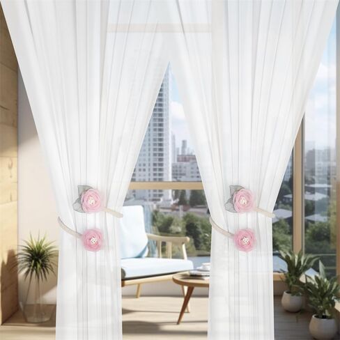 1 Pair of Handmade Artificial Rose Flower Curtain Holdbacks,Curtain Tiebacks Clips Creative Window Drape Twist Tie Backs Curtain Holders Decorative Draperies Holdbacks (Pink) in Kuwait