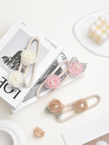 1 Pair of Handmade Artificial Rose Flower Curtain Holdbacks,Curtain Tiebacks Clips Creative Window Drape Twist Tie Backs Curtain Holders Decorative Draperies Holdbacks (Pink) in Kuwait