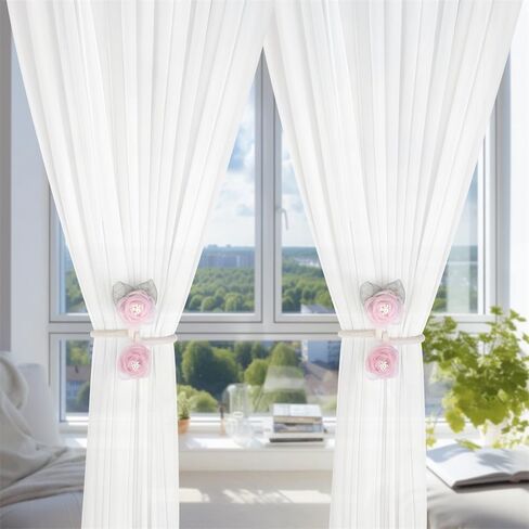 1 Pair of Handmade Artificial Rose Flower Curtain Holdbacks,Curtain Tiebacks Clips Creative Window Drape Twist Tie Backs Curtain Holders Decorative Draperies Holdbacks (Pink) in Kuwait