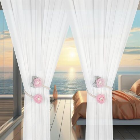 1 Pair of Handmade Artificial Rose Flower Curtain Holdbacks,Curtain Tiebacks Clips Creative Window Drape Twist Tie Backs Curtain Holders Decorative Draperies Holdbacks (Pink) in Kuwait
