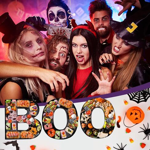 علبة من الورق المقوى قابلة للتعبئة لعيد الهالوين مقاس 12.6 بوصة صندوق ورقي للهالوين من أجل حفلة الهالوين بوو لصالح الكوكيز جودي كاندي كب كيك صندوق لوازم الحفلات (أسود) in Kuwait