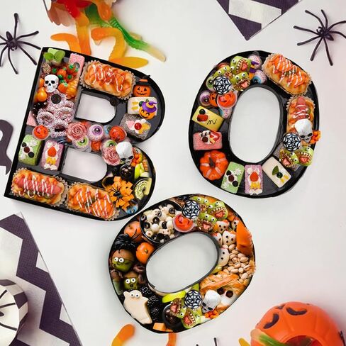 علبة من الورق المقوى قابلة للتعبئة لعيد الهالوين مقاس 12.6 بوصة صندوق ورقي للهالوين من أجل حفلة الهالوين بوو لصالح الكوكيز جودي كاندي كب كيك صندوق لوازم الحفلات (أسود) in Kuwait