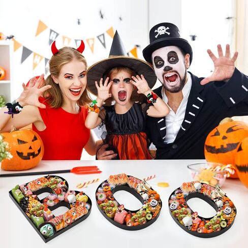 علبة من الورق المقوى قابلة للتعبئة لعيد الهالوين مقاس 12.6 بوصة صندوق ورقي للهالوين من أجل حفلة الهالوين بوو لصالح الكوكيز جودي كاندي كب كيك صندوق لوازم الحفلات (أسود) in Kuwait