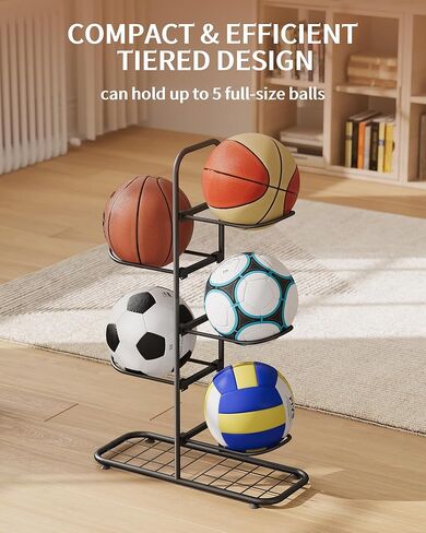 5-Tier Ball Storage Rack, Free Standing Basketball Soccer Ball Holder in Saudi Arabia