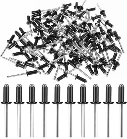 Molain 100 Pcs Black Pop Rivets, 1/8" x 1/4" Blind Rivets, Large Aluminum Blind Rivets Dome Head Pop Rivets for Installing Accessories, Black Metal Rivets, Aluminum Grip and Steel Mandrel in Saudi Arabia