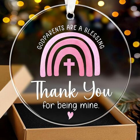 Godmother Gifts from Godchild, Goddaughter, Godson - Godmother Ornament Thank You for Being Mine, Best Godmother Gifts for Sister, Aunt, Godmother Present Idea Christmas - Acrylic Ornament 2024 in Saudi Arabia