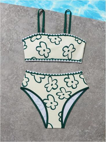 SHENHE Girl's 2 Piece Bikini Sets Swimsuit Bathing Suit Strap Ruffle Hem Tankini Set in Saudi Arabia