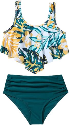 SHENHE Girl's 2 Piece Bikini Sets Swimsuit Bathing Suit Strap Ruffle Hem Tankini Set in Saudi Arabia