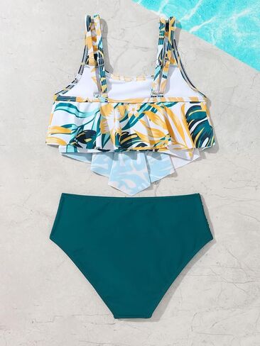 SHENHE Girl's 2 Piece Bikini Sets Swimsuit Bathing Suit Strap Ruffle Hem Tankini Set in Saudi Arabia