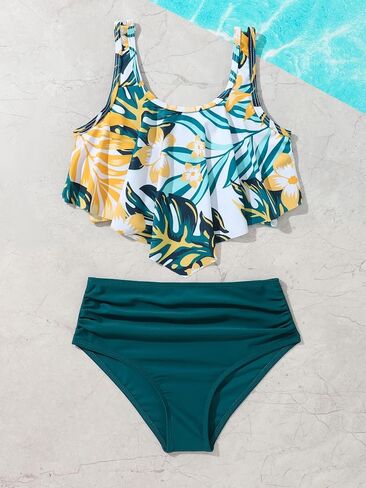 SHENHE Girl's 2 Piece Bikini Sets Swimsuit Bathing Suit Strap Ruffle Hem Tankini Set in Saudi Arabia