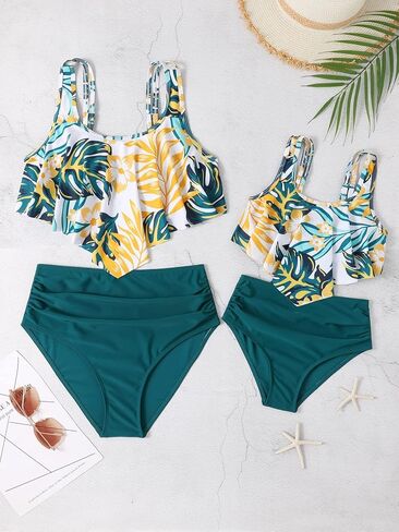 SHENHE Girl's 2 Piece Bikini Sets Swimsuit Bathing Suit Strap Ruffle Hem Tankini Set in Saudi Arabia