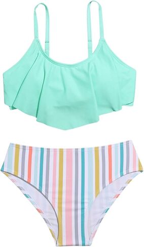 SHENHE Girl's 2 Piece Bikini Sets Swimsuit Bathing Suit Strap Ruffle Hem Tankini Set in Saudi Arabia