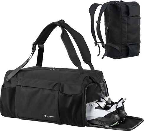 Gym Bag with Shoes Compartment and Wet Pocket Convertible Duffle Bag and Gym Backpack Waterproof Sports Bag with 2 Bottle Holders Multipurpose Weekender Overnight Backpack for Men - Black in Kuwait