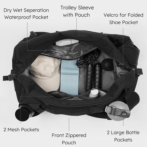 Gym Bag with Shoes Compartment and Wet Pocket Convertible Duffle Bag and Gym Backpack Waterproof Sports Bag with 2 Bottle Holders Multipurpose Weekender Overnight Backpack for Men - Black in Kuwait
