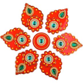 Acrylic Handcrafted Designer Colorful Rangoli for Pooja Home Interior Decoration Gift Wall Decoration Floor Decoration New Year Party Gift Small Rangoli (Red Shankh)