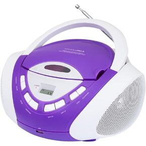 HANNLOMAX HX-320CD CD/MP3 Boombox, AM/FM Radio, USB Port for MP3 Playback, Aux-in, LCD Display,AC/DC Dual Power Source (Red/Black)
